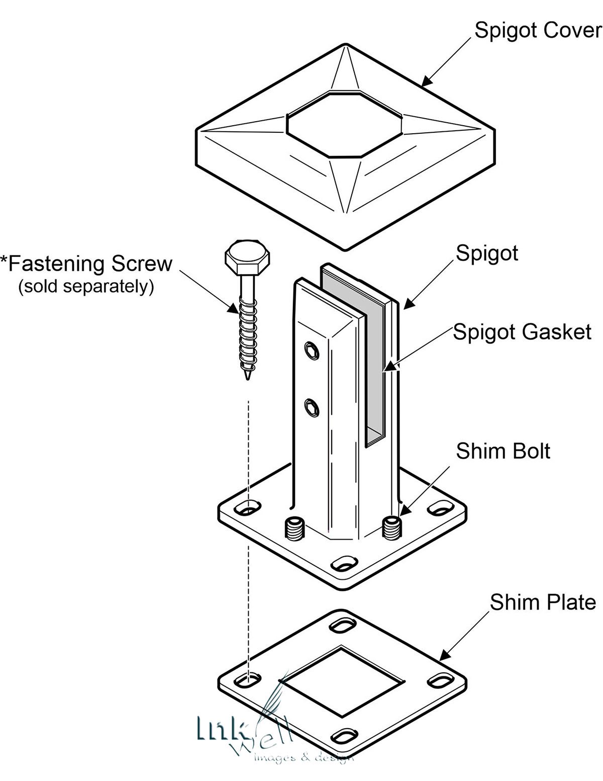 technical illustration, exploded drawing of a spigot